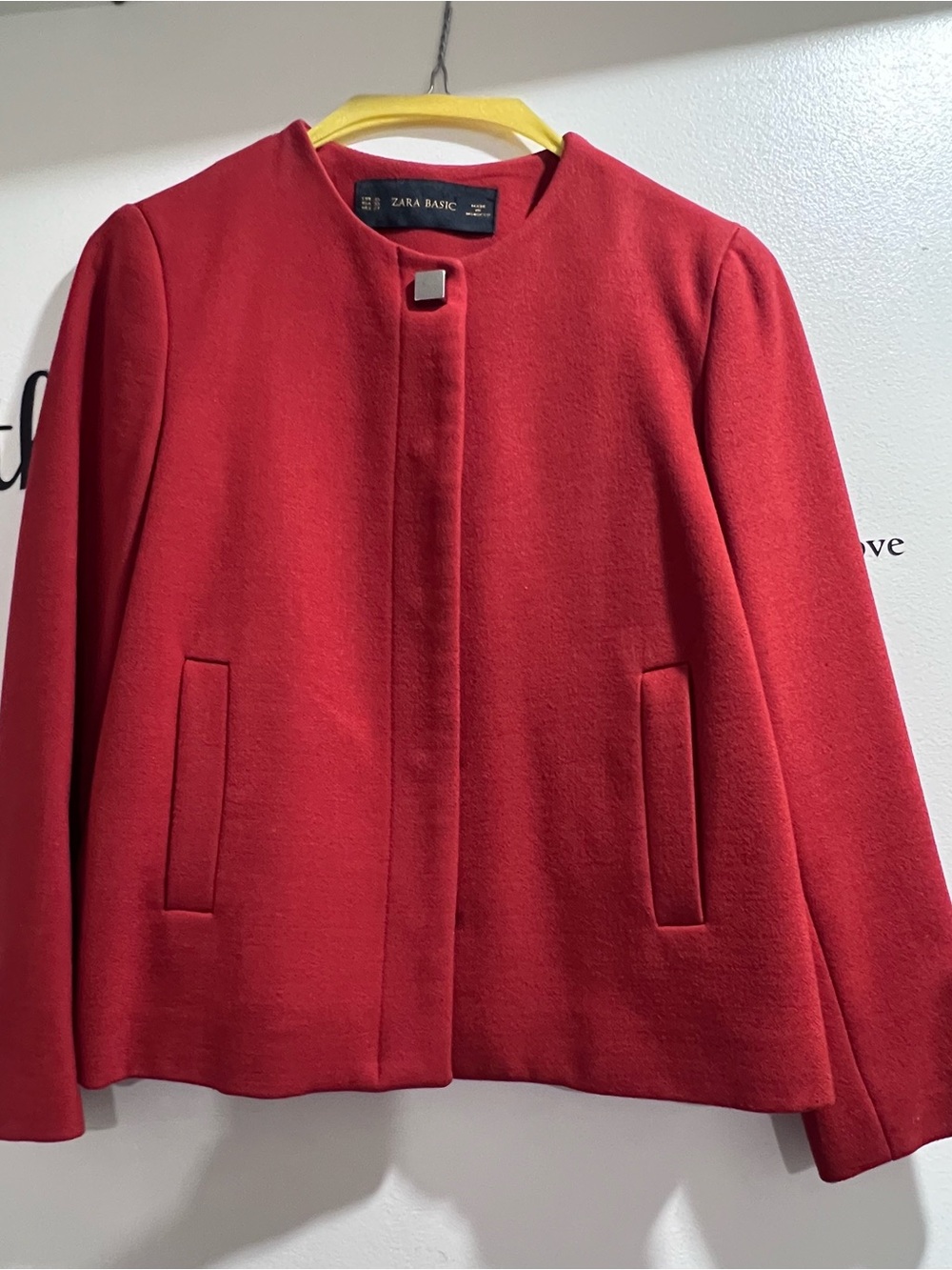 Zara Red Collarless Wool-Blend Jacket
